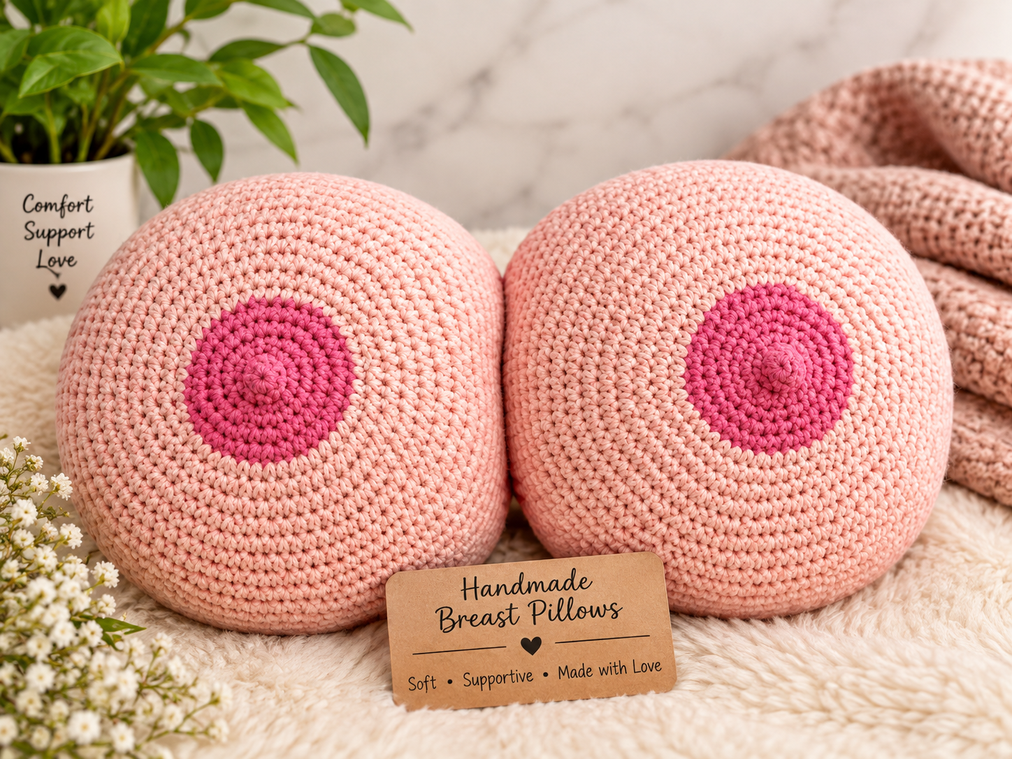 Handmade Crochet Breast Comfort Pillows – Soft, Cozy & Made with Love